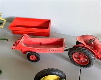 LOT #125 - $350 - Lot of Vintage Tractors & Farm Machinery Toys (John Deere and more, all shown here is included, condition is not perfect, there is some rust, etc.)