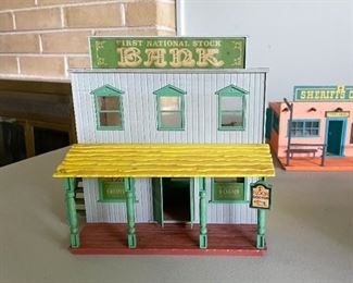 LOT #127 - $300 - Vintage Toy Lot - Western Buildings, Stagecoach & Covered Wagon - Some are Elastolin (all here included in the lot)