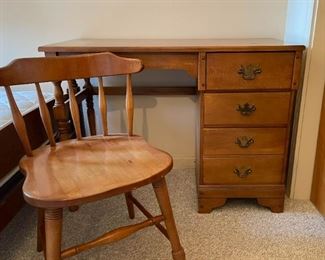 LOT #137 - $65 - Vintage Wooden Desk & Chair (desk is approx. 40" L x 18" W x 29.5" H)