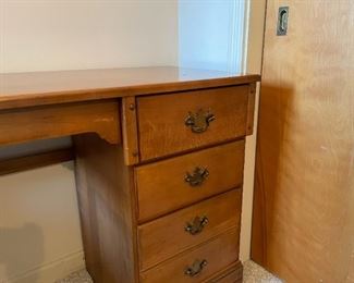 LOT #137 - $65 - Vintage Wooden Desk & Chair (desk is approx. 40" L x 18" W x 29.5" H)