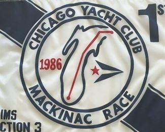 LOT #148 - $150 - Framed Chicago Yacht Club 1986 Mackinac Race Flag, 1st (approx. 26.75" L x 20.75" H including frame)