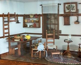 LOT #161 - $190 - Wall Mount Diorama - Miniature Room - Doll House, Shaker Room (windows light up), approx. 21" L x 12" H x 9.75" Deep