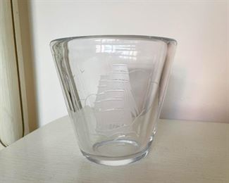 LOT #168 - $25 - Lot of 3 Etched Glass Vases (the 2 shorter ones are signed)