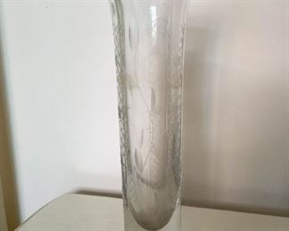 LOT #168 - $25 - Lot of 3 Etched Glass Vases (the 2 shorter ones are signed)