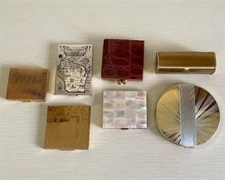 LOT #174 - $50 - Lot of 7 Vintage Compacts / Mirrors / Etc. (all shown here is included in the lot, round one is sterling silver)