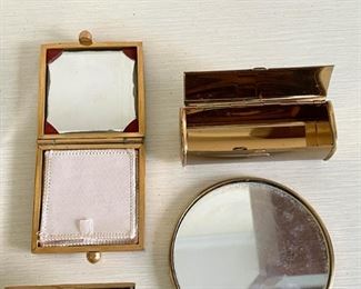 LOT #174 - $50 - Lot of 7 Vintage Compacts / Mirrors / Etc. (all shown here is included in the lot, round one is sterling silver)