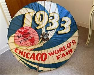 LOT #175 - $45 - Chicago World's Fair - A Century of Progress 1933 Parasol / Paper Umbrella (has some damage, see photos)  