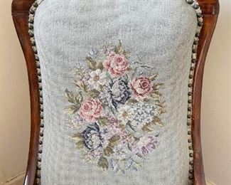 LOT #182 - $100 - Antique Rocking Chair with Needlepoint Back & Seat
