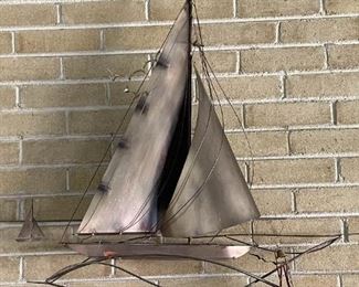 LOT #145 - $460 - Curtis Jere 1977 Sailboat Wall Sculpture, Signed (approx. 34" L x 32" H)