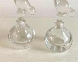 LOT #171 - $10 - Pair of Glass Perfume Bottles with Bird Stoppers (both bottles are included in the lot)