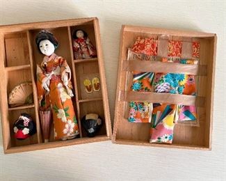 LOT #218 - $20 - Japanese Doll Set in Wooden Box