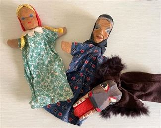 LOT #222 - $30 - Lot of 3 Vintage Wooden Little Red Riding Hood Puppets