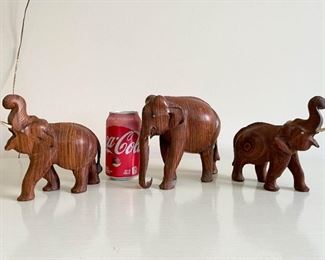 LOT #233 - $45 - Lot of 3 Wood Carved Elephant Sculptures / Statues