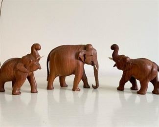 LOT #233 - $45 - Lot of 3 Wood Carved Elephant Sculptures / Statues