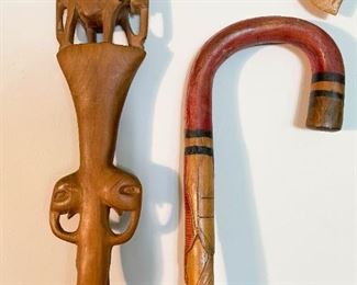 LOT #244 - $50 - Lot of 4 Carved  Wooden Canes / Walking Sticks