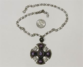 Lot # 292 - $325 - Silver Necklace with Large Jerusalem Cross Pendant