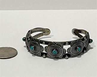 LOT #263 - $30 - Southwestern Cuff Bracelet with Turquoise (Unmarked)