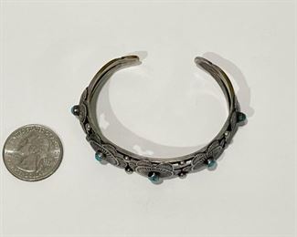 LOT #263 - $30 - Southwestern Cuff Bracelet with Turquoise (Unmarked)