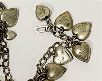LOT #267 - $150 - Vintage Sterling Silver Charm Bracelet with Loads of Heart Charms