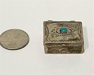 LOT #287 - $20 - Mexican Silver Pill Box with Turquoise (Unmarked)