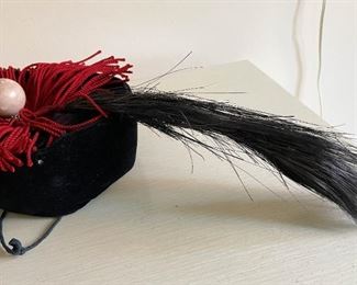 LOT #297 - $35 - Vintage Women's Hat with Red Tassels & Feather