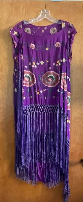 LOT #303 - $150 - Vintage Embroidered Flapper Dress with Fringe (has a hole that needs repair, see last photo)