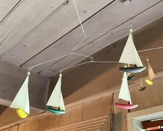 LOT #332 - $120 - Vintage Otagiri Japanese Hanging Mobile with Sailboats, Nautical Hanging Art (expect a bit of dust)