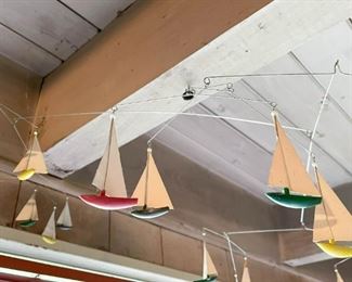 LOT #332 - $120 - Vintage Otagiri Japanese Hanging Mobile with Sailboats, Nautical Hanging Art (expect a bit of dust)