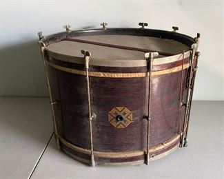 LOT #340 - $65 - Antique Marching Drum, Mahogany (has damage)