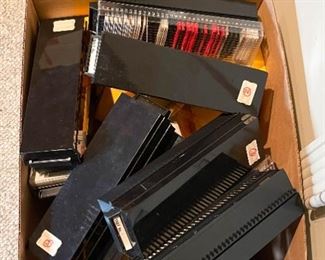 LOT #349 - $100 - Box of Slides in Trays and Audio Tapes (all here included in lot)