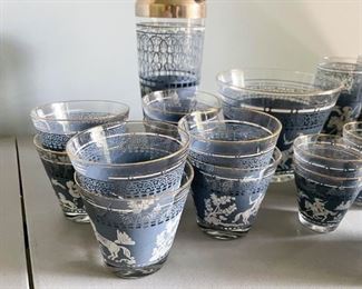 LOT #354 - $60 - Lot of Vintage Glassware / Glasses, Cocktail Shaker & Ice Bucket (Jeanette Wedgwood)