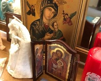 Many Catholic collectibles, icons, crosses, etc.