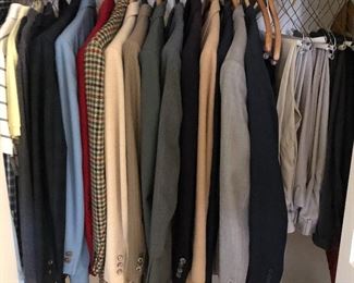 Men’s clothing, including many suit jackets.