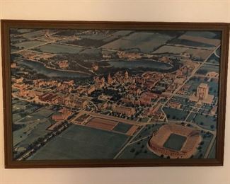Vintage framed print of Notre Dame campus and stadium.