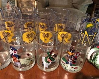 Vintage glassware, including Notre Dame and Looney Tunes.