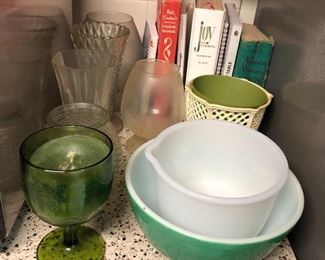 Pyrex and Glasbake bowls.