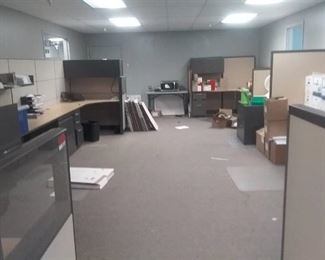 All cubicles in room (13 individual pieces): Each square cubicle 48" by 24" by 29" each corner cubicle 72" by 42" and 24" by 29": ITEMS ON CUBICLES NOT INCLUDED