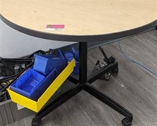 36" Diameter Wooden Top Table On Casters