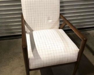 White & Brown Armchair W/ Grid Upholstery