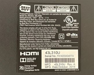 Toshiba LED HD TV 43L310U 24x38x9in HxWxD