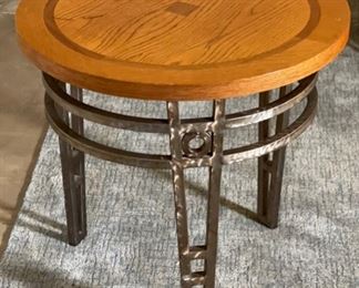 Steel Frame Oak Top End Table 23in H x 24in Diameter
