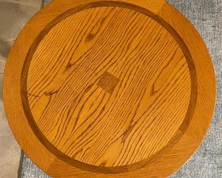 Steel Frame Oak Top End Table 23in H x 24in Diameter