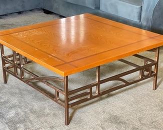 Steel Frame Oak Top Coffee Table 17x40x40in HxWxD