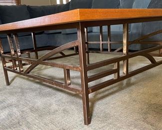 Steel Frame Oak Top Coffee Table 17x40x40in HxWxD