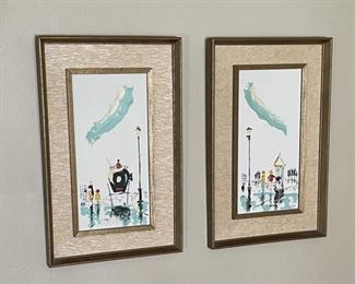 2pc Original 1960s street Art Paintings Frame: 25x16x1.5in HxWxD