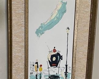 2pc Original 1960s street Art Paintings Frame: 25x16x1.5in HxWxD