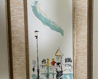 2pc Original 1960s street Art Paintings Frame: 25x16x1.5in HxWxD