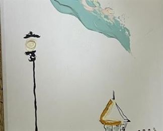 2pc Original 1960s street Art Paintings Frame: 25x16x1.5in HxWxD