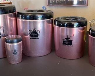 5pc West Bend Rose Copper Kitchen Canister Set Vintage MCM largest: 8in H x 7i diameter
