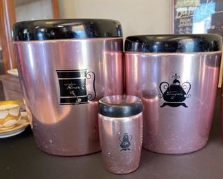 5pc West Bend Rose Copper Kitchen Canister Set Vintage MCM largest: 8in H x 7i diameter